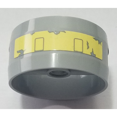 light bluish gray cylinder 4 x 4 x 1 2 3 with pin holes and center bar with bright light yellow stripe and peeling paint pattern sticker - set 75218