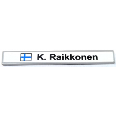 light bluish gray tile 1 x 8 with finnish flag and black k raikkonen pattern sticker - set 8144-2
