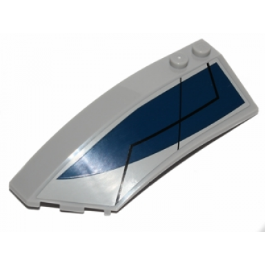 light bluish gray wedge 8 x 3 x 2 open left with dark blue curved triangle and black lines pattern sticker - set 75022
