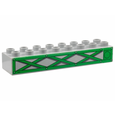 light bluish gray duplo brick 2 x 8 with green girders pattern on both sides