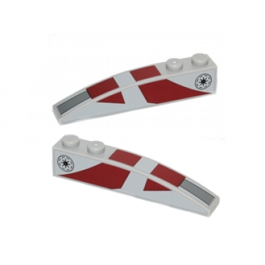 light bluish gray slope curved 6 x 1 with dark red stripes and sw republic pattern on both sides stickers - set 75012