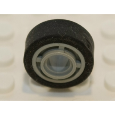 light bluish gray wheel 11mm d x 8mm with center groove with black tire 14mm d x 6mm solid smooth 42610 50945
