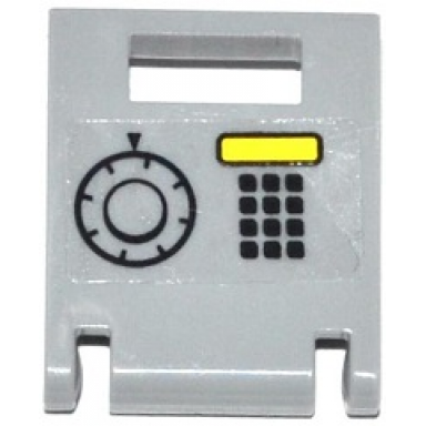 light bluish gray container box 2 x 2 x 2 door with slot with keypad yellow rectangle and safe combination dial pattern sticker - set 60046