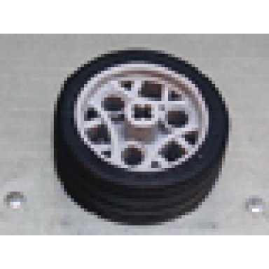 light bluish gray wheel 36.8 x 14 zr with axle hole 3 pin holes and fixed black rubber tire