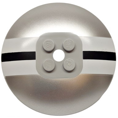 light bluish gray dish 6 x 6 inverted radar - solid studs with black and white stripes on metallic silver background pattern