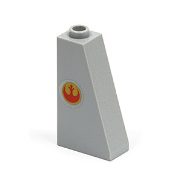 light bluish gray slope 75 2 x 1 x 3 with red sw rebel alliance symbol on gold circle pattern model left side sticker - set 7668