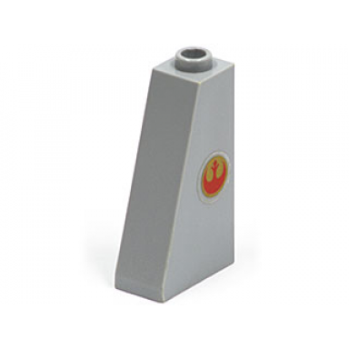 light bluish gray slope 75 2 x 1 x 3 with red sw rebel alliance symbol on gold circle pattern model right side sticker - set 7668