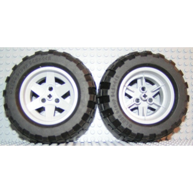 light bluish gray wheel 56mm d x 34mm technic racing medium 3 pin holes with black tire 94.8 x 44 r balloon 44772 54120