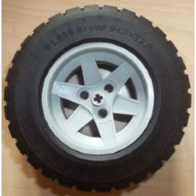 light bluish gray wheel 56mm d x 34mm technic racing medium 3 pin holes with black tire 94.3 x 38 r 44772 92912
