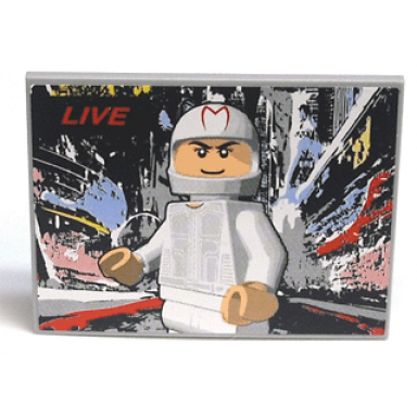 light bluish gray slope 10 6 x 8 with white minifigure racer and live pattern sticker - set 8161