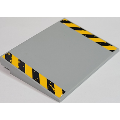 light bluish gray slope 10 6 x 8 with worn bright light orange and black caution stripes pattern stickers - set 70134