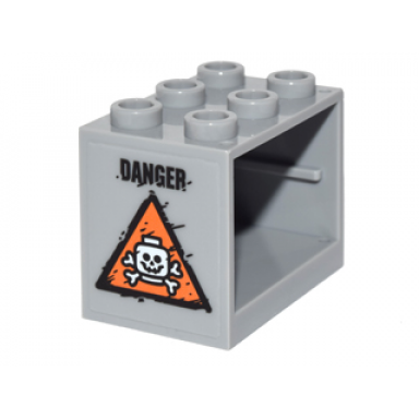 light bluish gray container cupboard 2 x 3 x 2 - hollow studs with white skull and crossbones in orange triangle and black danger pattern left side sticker - set 76050