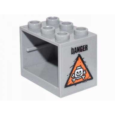 light bluish gray container cupboard 2 x 3 x 2 - hollow studs with white skull and crossbones in orange triangle and black danger pattern right side sticker - set 76050