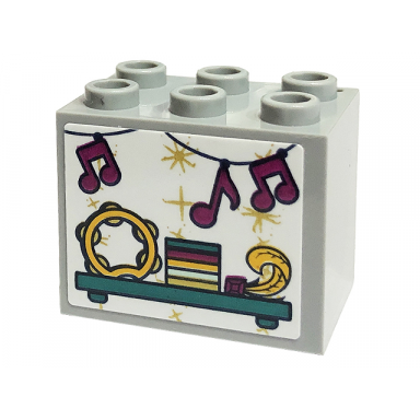 light bluish gray container cupboard 2 x 3 x 2 - hollow studs with magenta music notes gold stars and tambourine ring on shelf pattern sticker - set 41449
