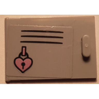 light bluish gray container cupboard 2 x 3 x 2 door with black vent lines locker and metallic pink heart padlock pattern sticker - set 41352