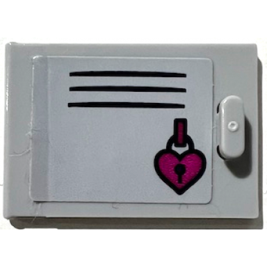 light bluish gray container cupboard 2 x 3 x 2 door with black vent lines locker and magenta heart padlock pattern sticker - set 41372