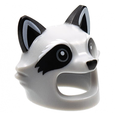 light bluish gray minifigure headgear head cover costume raccoon with black ears nose and eyepatches pattern
