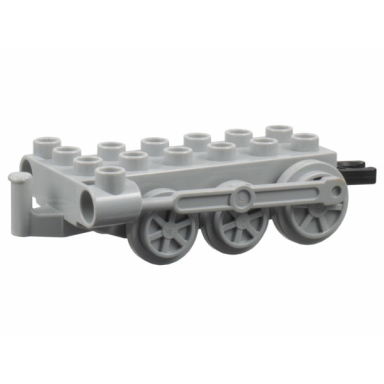 light bluish gray duplo train steam engine chassis with light bluish gray drive rod light bluish gray wheels and black tow hook