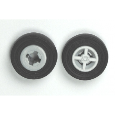 light bluish gray wheel 8mm d x 6mm with black tire 14mm d x 4mm smooth small single with number embossed on side 4624 59895