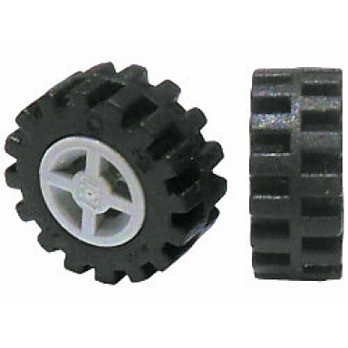 light bluish gray wheel 8mm d x 6mm with black tire 15mm d x 6mm offset tread small - band around center of tread 4624 87414