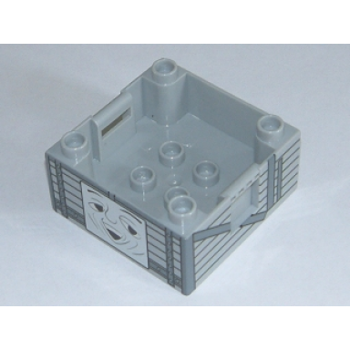 light bluish gray duplo container box 4 x 4 with studs on corners with thomas friends truck face pattern