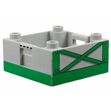 light bluish gray duplo container box 4 x 4 with studs on corners with green girders pattern