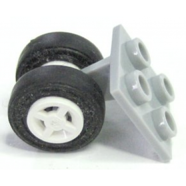 light bluish gray plate modified 2 x 2 thin with dual wheels holder - split pins with white wheels and black tires 4870 4624 3139
