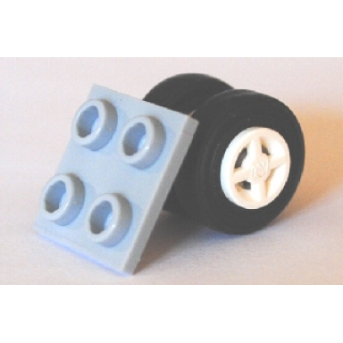light bluish gray plate modified 2 x 2 thin with dual wheels holder - split pins with white wheels and black tires 4870 4624 59895