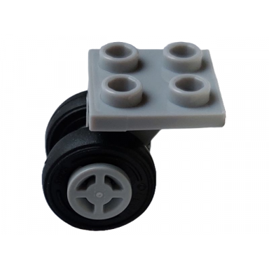 light bluish gray plate modified 2 x 2 thin with dual wheels holder - split pins with light bluish gray wheels with slot and black tires 4870 34337 59895
