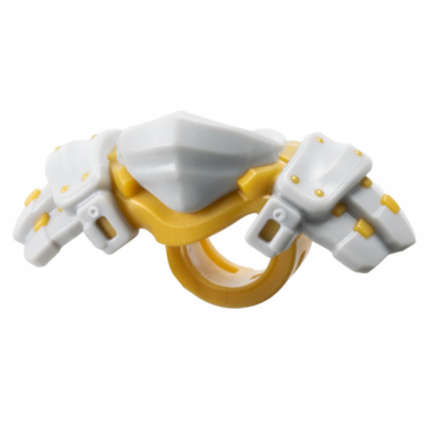 light bluish gray minifigure armor shoulder pads and bandana with molded pearl gold rivets and scabbard for 2 katanas pattern