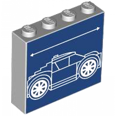 light bluish gray brick 1 x 4 x 3 with white lines schematic of car stepped back window and arrow on dark blue background pattern