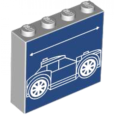 light bluish gray brick 1 x 4 x 3 with white lines schematic of car sloped back window and arrow on dark blue background pattern