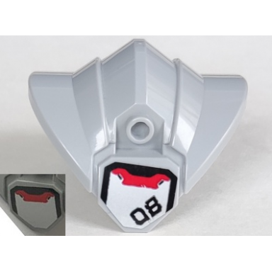 light bluish gray large figure armor shoulder - 2 x 4 brick base with curved ends and side studs with silver plate with red stripe and black line and 08 pattern on both sides model left side stickers - set 75973