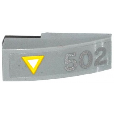 light bluish gray slope curved 3 x 1 with yellow and white triangle and silver 502 pattern sticker - set 76032