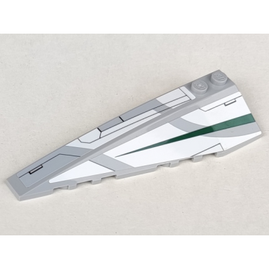 light bluish gray wedge 10 x 3 left with jedi starfighter white hull panels and dark green tapered stripe pattern stickers - set 7868