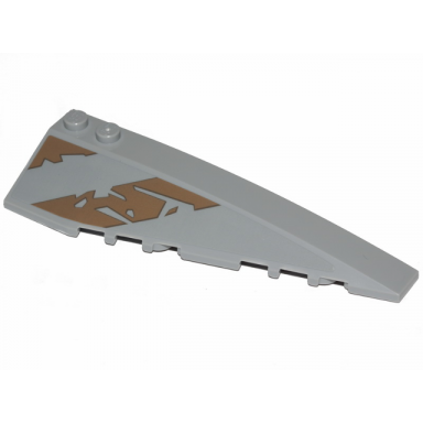 light bluish gray wedge 10 x 3 right with dark tan tattered stripe and triangle pattern sticker - set 75292