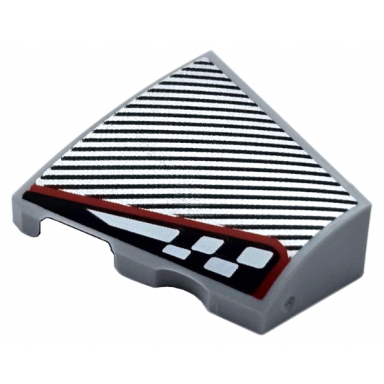 light bluish gray wedge 2 x 2 x 2 3 left with silver diagonal stripes and black and white checkered stripe with red outline pattern