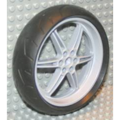 light bluish gray wheel technic street bike 8420 with black tire technic street bike 8420 - wide rear 51378 51379