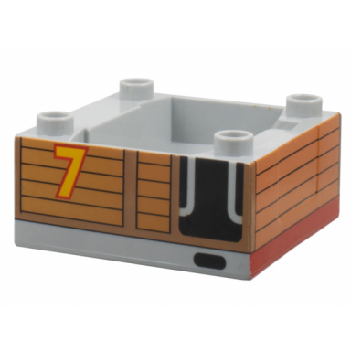 light bluish gray duplo train cab tender base with bottom tube with thomas friends toby number 7 pattern