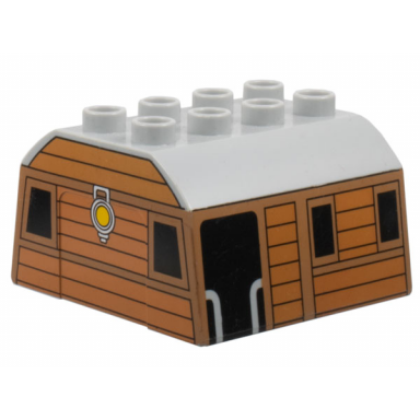 light bluish gray duplo train cab upper section with thomas friends toby pattern