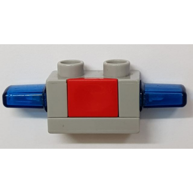 duplo siren with light and sound 1 x 2 base with red button and trans-dark blue light covers