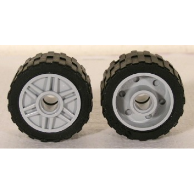 light bluish gray wheel 18mm d x 14mm with pin hole fake bolts and shallow spokes with black tire 24 x 14 shallow tread 55981 30648