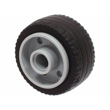 light bluish gray wheel 18mm d x 14mm with pin hole fake bolts and shallow spokes with black tire 24 x 12 low 55981 18977