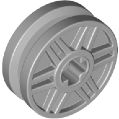 light bluish gray wheel 18mm d x 8mm with fake bolts and shallow spokes and axle hole