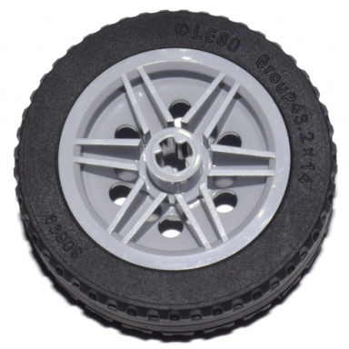 light bluish gray wheel 30mm d x 14mm with black tire 43.2 x 14 solid 56904 30699