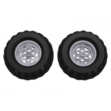 light bluish gray wheel 43.2mm d x 26mm technic racing small 6 pin holes with black tire 81.6 x 38 r balloon 56908 45982