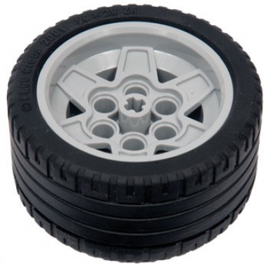 light bluish gray wheel 43.2mm d x 26mm technic racing small 6 pin holes with black tire 56 x 28 zr street 56908 41897