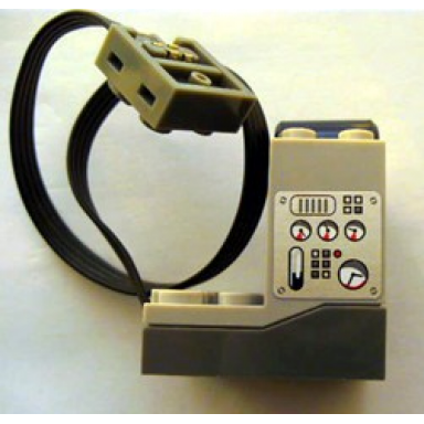 light bluish gray electric power functions receiver unit with dark bluish gray bottom with gauges pattern on both sides stickers - set 3677