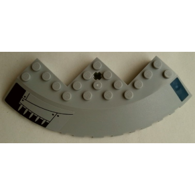 light bluish gray brick round corner 10 x 10 with slope 33 edge axle hole facet cutout with spikes and dark blue stripe pattern model left side stickers - set 75042