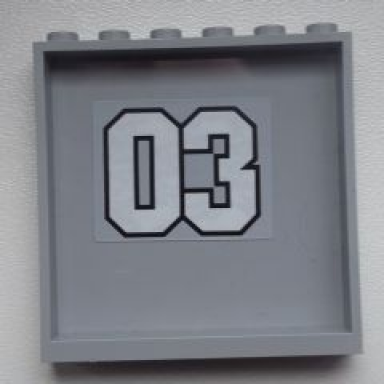 light bluish gray panel 1 x 6 x 5 with 03 pattern on inside sticker - set 9486